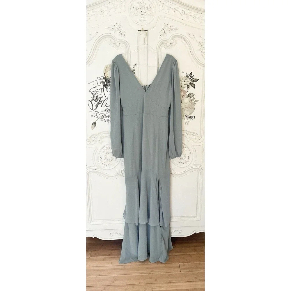 Lulus Tier Elegance Maxi Dress Sage Brush‎ Size XL NWOT - Picture 5 of 12